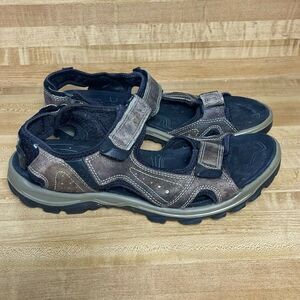 Ecco Mens Adjustable Strap Open Toe Leather Flat Sports Sandal Olive Size US 11